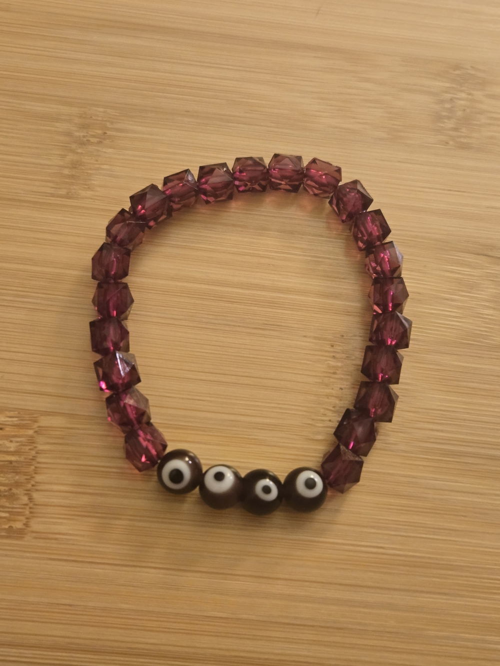 Acrylic Purple Beaded Evil Eye Stretch Bracelet